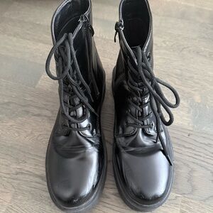 Black Tie-Up Side Zipper Combat Winter Boots
